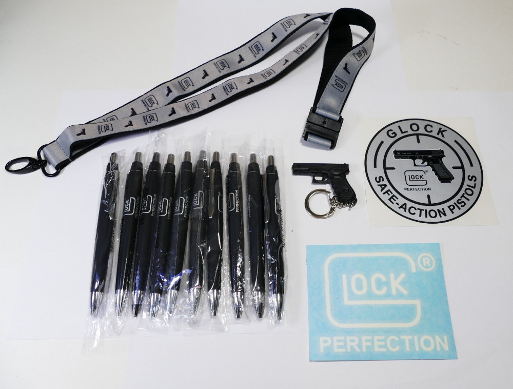 10 NEW GLOCK PENS + GLOCK 17 KEY RING + GLOCK DECAL + WINDOW STICKER